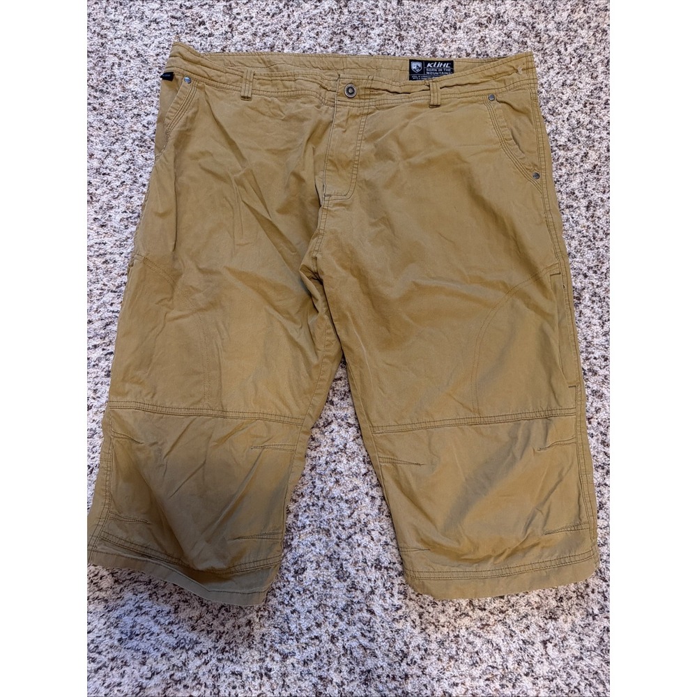 Kuhl Cargo Shorts Mens 42 Khaki Vintage Patina Dye Outdoor Hiking Trail Utility
